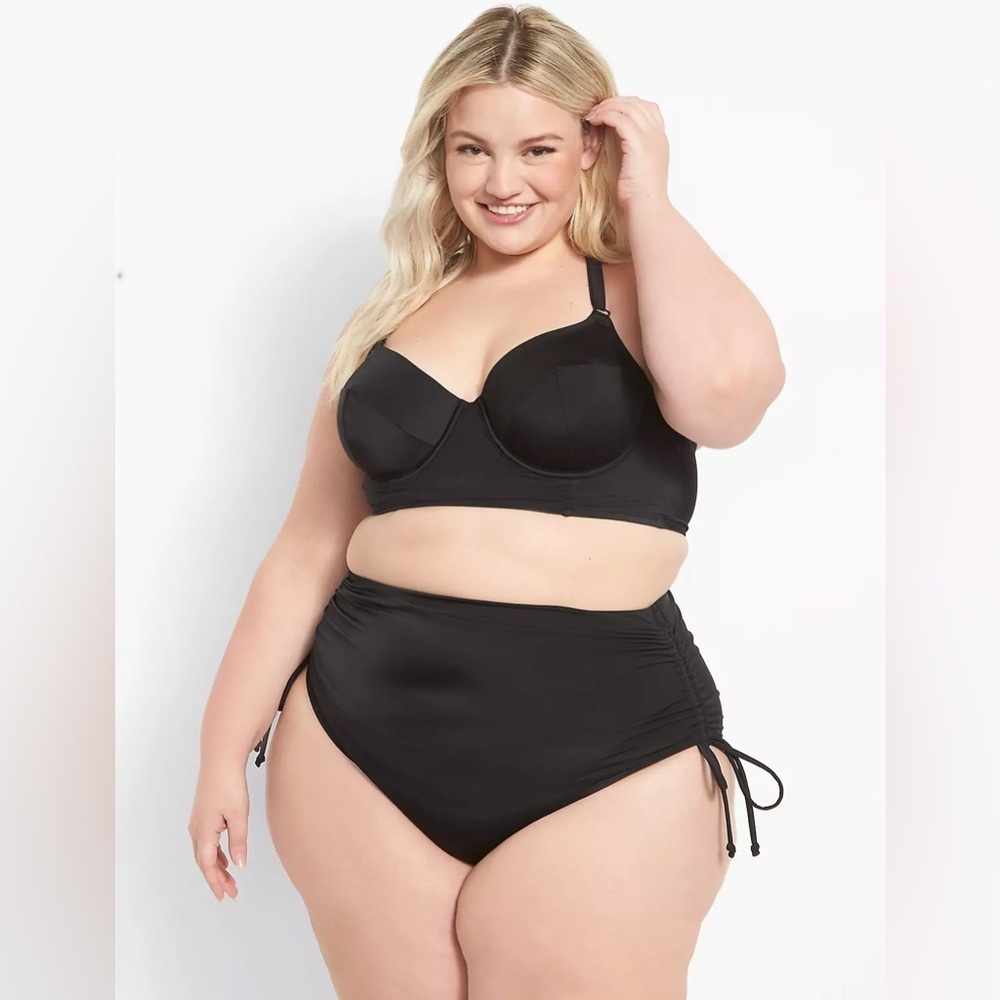 NWT Cacique Swim Underwire Balconette Macrame Swim Bikini Top Black Size 44C